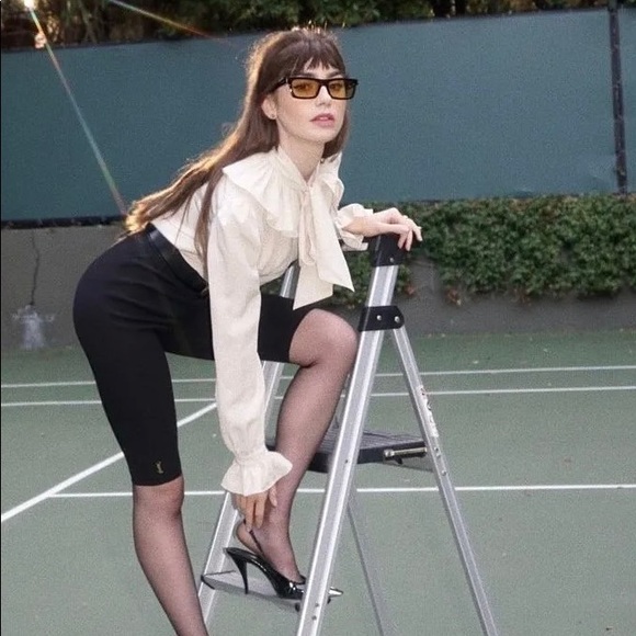 SAINT LAURENT HIGH-RISE RIB-KNIT CYCLISTE SHORTS, SZ S BLACK - Picture 8 of 16